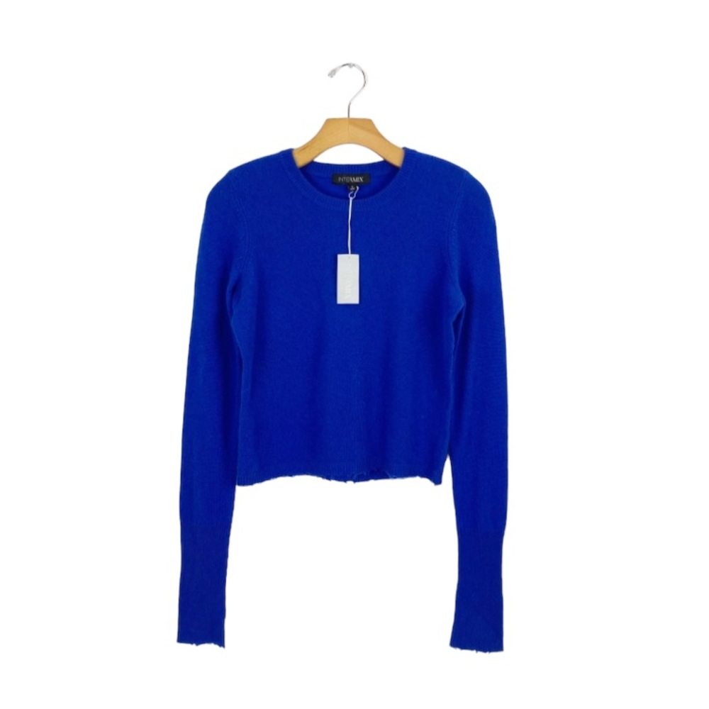 Intermix Blue Cashmere Distressed Hem Sweater Small NWT